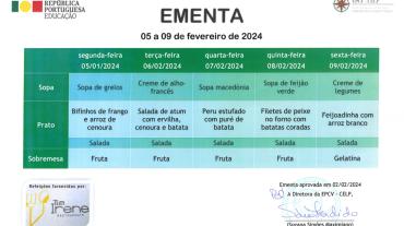 EMENTA DE 05 A 09 DE FEVEREIRO