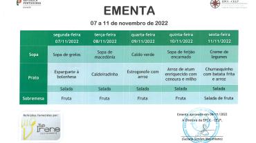 EMENTA DE 07 A 11 DE NOVEMBRO