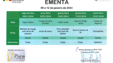 EMENTA DE 08 A 12 DE JANEIRO