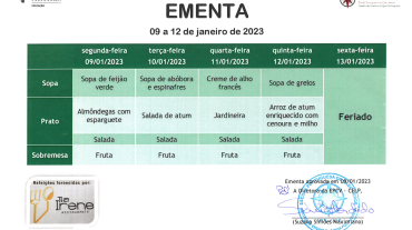 EMENTA DE 09 A 12 DE JANEIRO