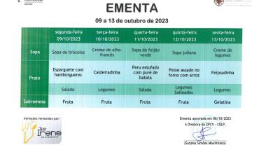 EMENTA DE 09 A 13 DE OUTUBRO