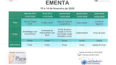 EMENTA DE 10 DE FEVEREIRO A 14 DE FEVEREIRO