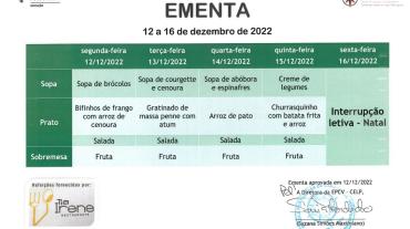 EMENTA DE 12 A 16 DE DEZEMBRO