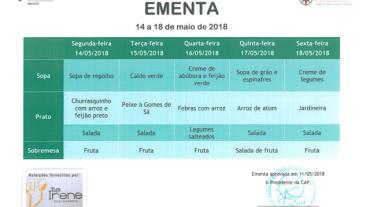 EMENTA DE 14 DE MAIO A 18 DE MAIO