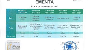 EMENTA DE 14 DE DEZEMBRO A 18 DE DEZEMBRO