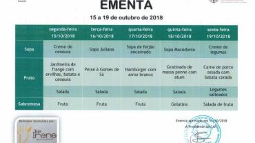 EMENTA DE 15 DE OUTUBRO A 19 DE OUTUBRO