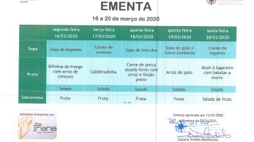 EMENTA DE 16 DE MARÇO A 20 DE MARÇO