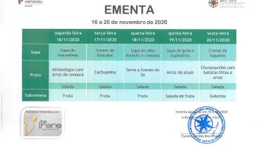 EMENTA DE 16 DE NOVEMBRO A 20 DE NOVEMBRO