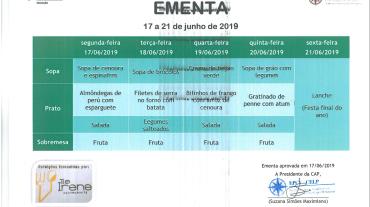 EMENTA DE 17 DE JUNHO A 21 DE JUNHO