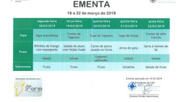 EMENTA DE 18 DE MARÇO A 22 DE MARÇO