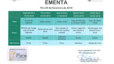 EMENTA DE 19 DE FEVEREIRO A 23 DE FEVEREIRO