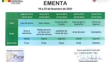 EMENTA DE 19 A 23 DE FEVEREIRO