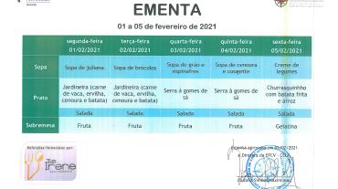 EMENTA DE 01 A 05 DE FEVEREIRO
