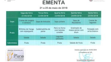 EMENTA DE 21 DE MAIO A 25 DE MAIO