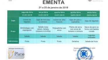 EMENTA DE 21 DE JANEIRO A 25 DE JANEIRO