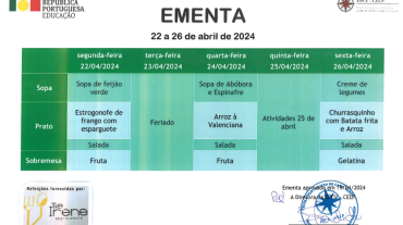 EMENTA DE 22 A 26 DE ABRIL