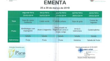 EMENTA DE 25 DE MARÇO A 29 DE MARÇO