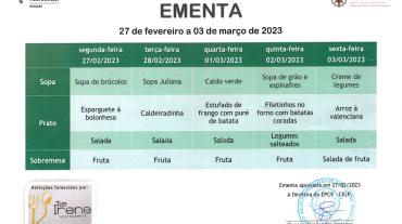 EMENTA DE 27 DE FEVEREIRO A 03 DE MARÇO