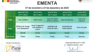 EMENTA DE 27 DE NOVEMBRO A 01 DE DEZEMBRO