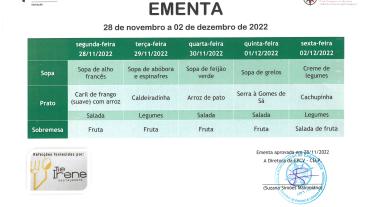 EMENTA DE 28 DE NOVEMBRO A 02 DE DEZEMBRO