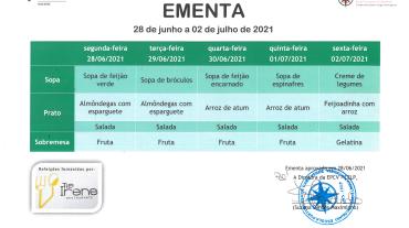 EMENTA DE 28 DE JUNHO A 02 DE JULHO