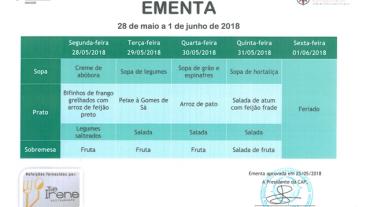 EMENTA DE 28 DE MAIO A 1 DE JUNHO