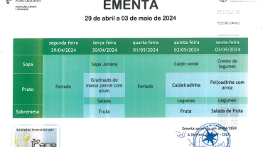 EMENTA DE 29 ABRIL a 03 DE MAIO