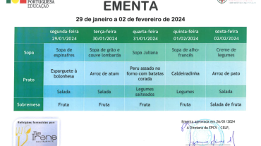 EMENTA DE 29 DE JANEIRO A 02 DE FEVEREIRO