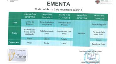 EMENTA DE 29 DE OUTUBRO A 2 DE NOVEMBRO