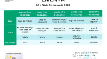 EMENTA DE 2 A 6 DE FEVEREIRO