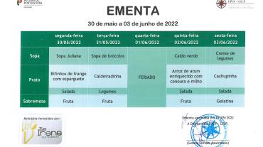 EMENTA DE 30 DE MAIO A 3 DE JUNHO