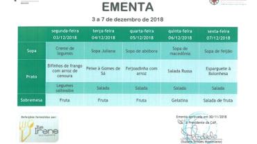 EMENTA DE 3 DE DEZEMBRO A 7 DE DEZEMBRO