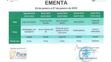 EMENTA DE 03 A 07 DE JANEIRO