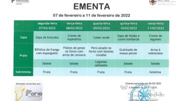 EMENTA DE 07 A 11 DE FEVEREIRO