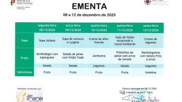 EMENTA DE 8 A 12 DE DEZEMBRO