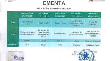 EMENTA DE 09 DE NOVEMBRO A 13 DE NOVEMBRO