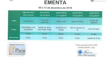 EMENTA DE 09 DE DEZEMBRO A 13 DE DEZEMBRO