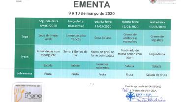 EMENTA DE 09 A 13 DE MARÇO DE 2020