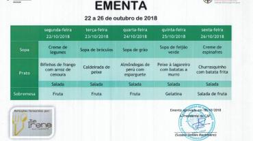 EMENTA DE 22 DE OUTUBRO A 26 DE OUTUBRO