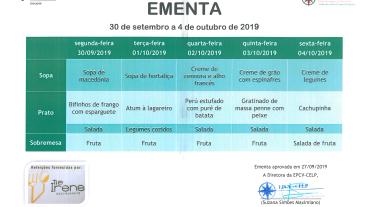 EMENTA DE 30 DE SETEMBRO A 04 DE OUTUBRO