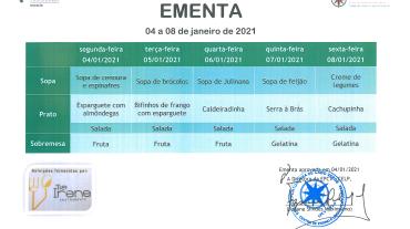 EMENTA DE 04 DE JANEIRO A 08 DE JANEIRO