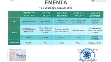 EMENTA DE 16 DE SETEMBRO A 20 DE SETEMBRO DE 2019