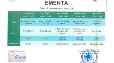 EMENTA DE 08 A 12 DE FEVEREIRO