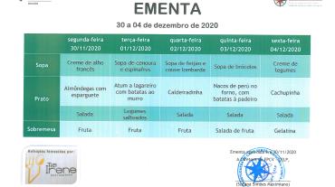 EMENTA DE 30 DE NOVEMBRO A 4 DE DEZEMBRO