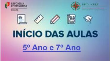 Início das aulas do 5º Ano e do 7º Ano