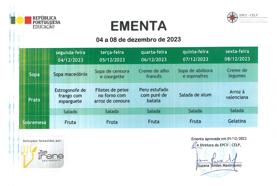 EMENTA DE 04 A 08 DE DEZEMBRO