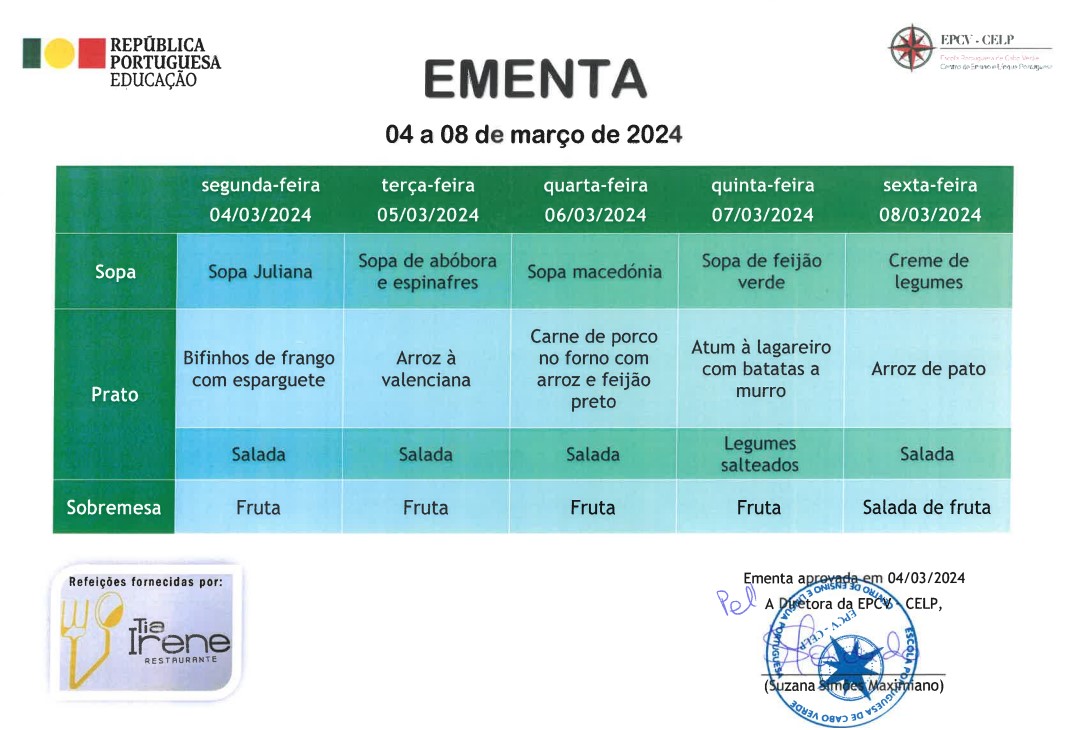 EMENTA DE 04 a 08 DE MARÇO