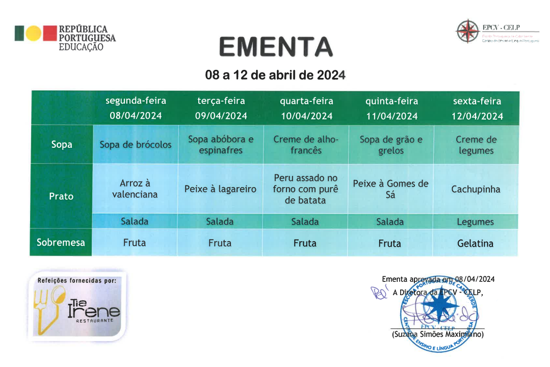 EMENTA DE 08 A 12 DE ABRIL