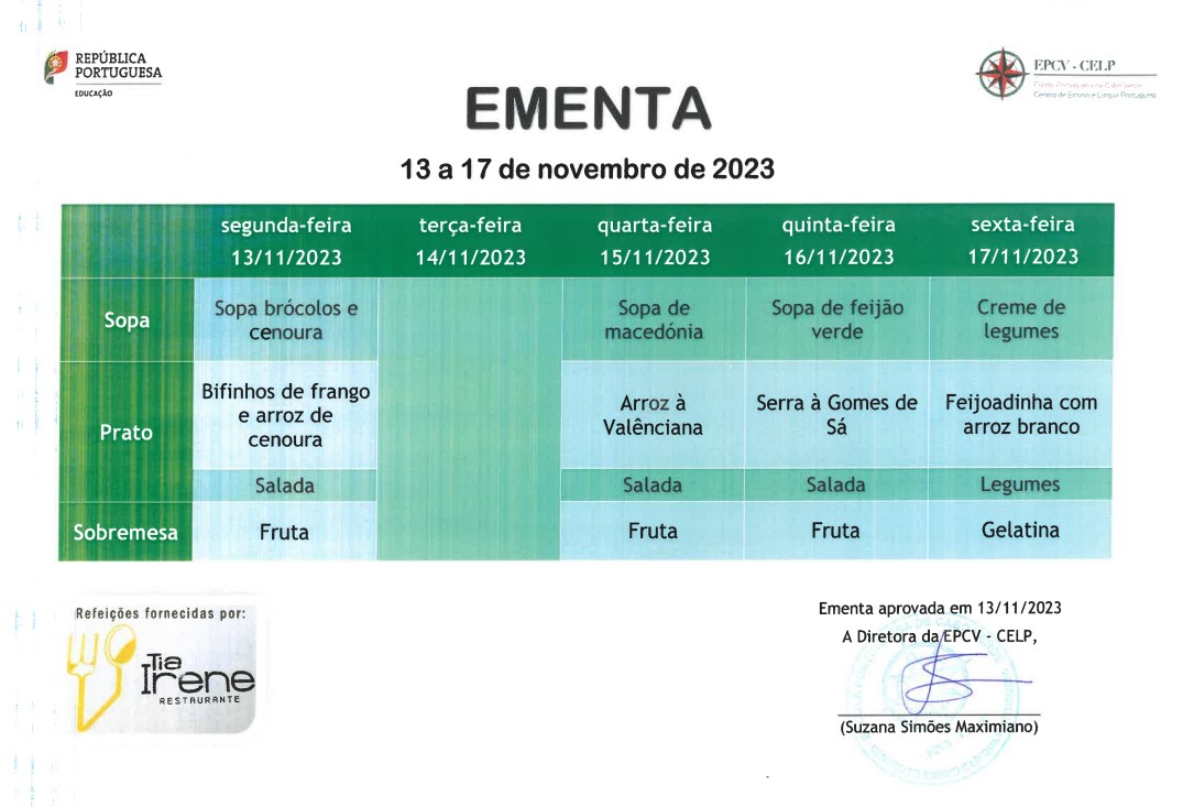 EMENTA DE 13 A 17 DE NOVEMBRO