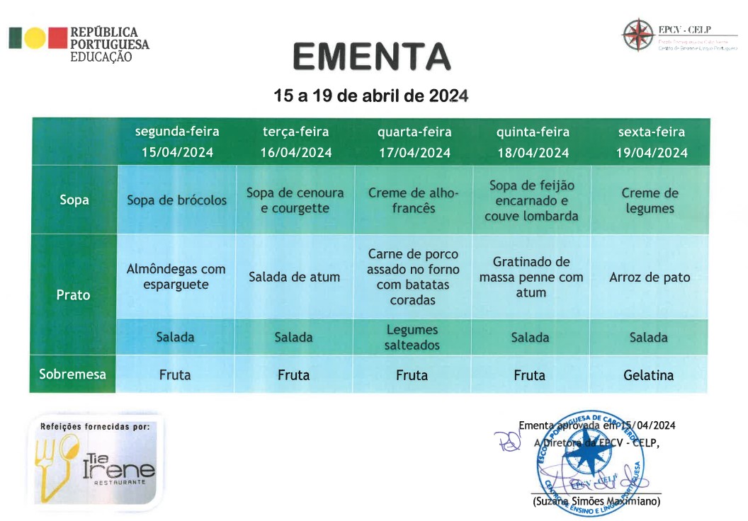 EMENTA DE 15 A 19 DE ABRIL